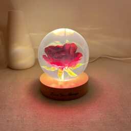 Custom Rose Resin Ball, Dried Flower Night Light, Real Lamp, Eternal Preserved Red Floral Art, Anniversary Gifts - thumbnail 2