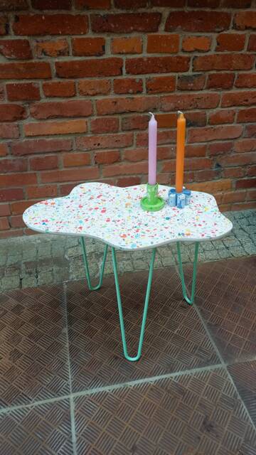 Coffee Table, Terrazzo, Cloud, Side, Balcony Table On Metal Legs, Personalize Color - image 1