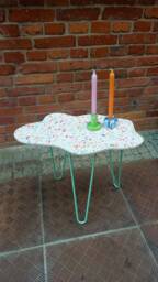 Coffee Table, Terrazzo, Cloud, Side, Balcony Table On Metal Legs, Personalize Color