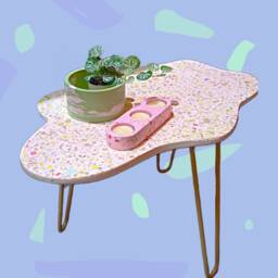 Coffee Table, Terrazzo, Cloud, Side, Balcony Table On Metal Legs, Personalize Color - thumbnail 3