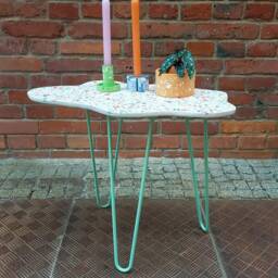 Coffee Table, Terrazzo, Cloud, Side, Balcony Table On Metal Legs, Personalize Color - thumbnail 2
