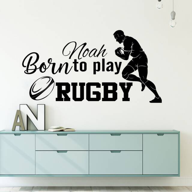 Custom Name Rugby Wall Art Stickers, Born To Play Rugby Quote Boys Sports Theme Home Decor For Bedroom/Playroom Or Gym - image 1