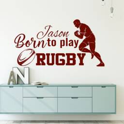 Custom Name Rugby Wall Art Stickers, Born To Play Rugby Quote Boys Sports Theme Home Decor For Bedroom/Playroom Or Gym - thumbnail 2
