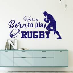 Custom Name Rugby Wall Art Stickers, Born To Play Rugby Quote Boys Sports Theme Home Decor For Bedroom/Playroom Or Gym - thumbnail 3