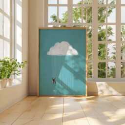 Whimsical Cloud Rain Wall Art Print, Minimalist Surreal Illustration Poster, Modern Abstract Dreamy Artwork, Playful Contemporary Decor - thumbnail 3