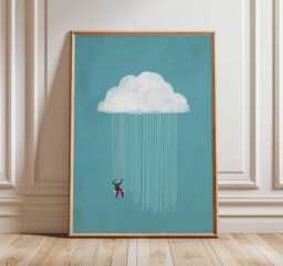 Whimsical Cloud Rain Wall Art Print, Minimalist Surreal Illustration Poster, Modern Abstract Dreamy Artwork, Playful Contemporary Decor - thumbnail 1