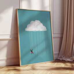 Whimsical Cloud Rain Wall Art Print, Minimalist Surreal Illustration Poster, Modern Abstract Dreamy Artwork, Playful Contemporary Decor - thumbnail 2