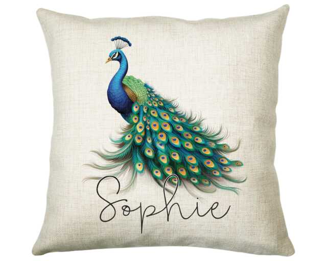 Personalised Peacock Gift Cushion Printed Name Design - Throw Pillow For Him Her Animal Bird Lover Idea Smc025 - image 1