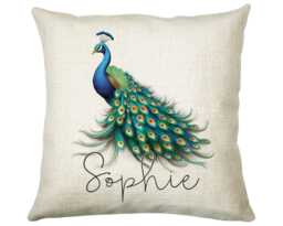 Personalised Peacock Gift Cushion Printed Name Design - Throw Pillow For Him Her Animal Bird Lover Idea Smc025 - thumbnail 1