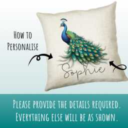 Personalised Peacock Gift Cushion Printed Name Design - Throw Pillow For Him Her Animal Bird Lover Idea Smc025 - thumbnail 3