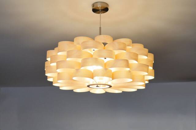 L09B, 60-70cm Wood Pendant Lamp, Birch Veneer. Ceiling Design Hanging Chandelier Light - image 1