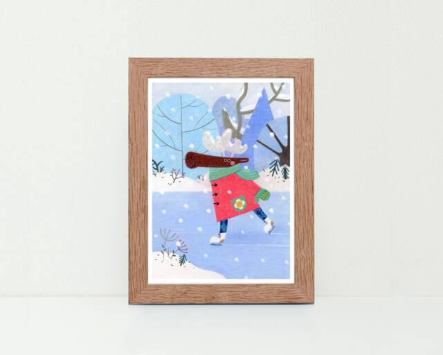 Happy Moose in Winter 5x7 Art Print - image 1