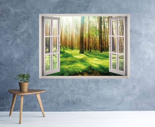 Forest Wall Decal - Woodland Trees Art 3D Window Landscape Nature Frame Decor - image 1