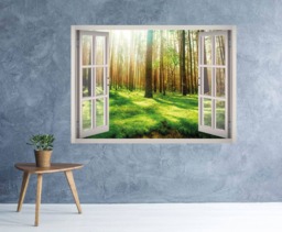 Forest Wall Decal - Woodland Trees Art 3D Window Landscape Nature Frame Decor - thumbnail 1