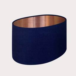 Navy Blue Velvet Brushed Copper Oval Lampshade - thumbnail 2