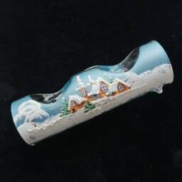 Czech Glass Christmas Candle Holder Hand Painted Winter Scene 7.5 - thumbnail 2