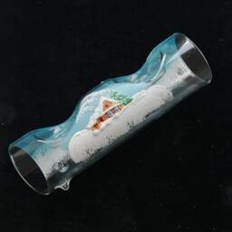 Czech Glass Christmas Candle Holder Hand Painted Winter Scene 7.5 - thumbnail 3