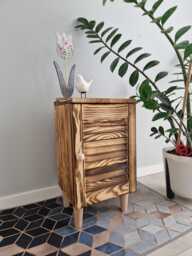 Handcrafted Wooden Bedside Table With Openwork Door & Solid Wood Legs - Natural Finish Nightstand