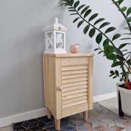 Handcrafted Wooden Bedside Table With Openwork Door & Solid Wood Legs - Natural Finish Nightstand - thumbnail 3