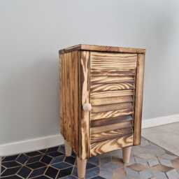 Handcrafted Wooden Bedside Table With Openwork Door & Solid Wood Legs - Natural Finish Nightstand - thumbnail 2
