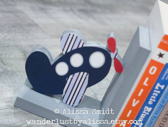 Train & Airplane Bookends, Wood Bookends - Custom Created To Coordinate With Your Decor - Transportation, Navy, Blue, Red Grey - image 1