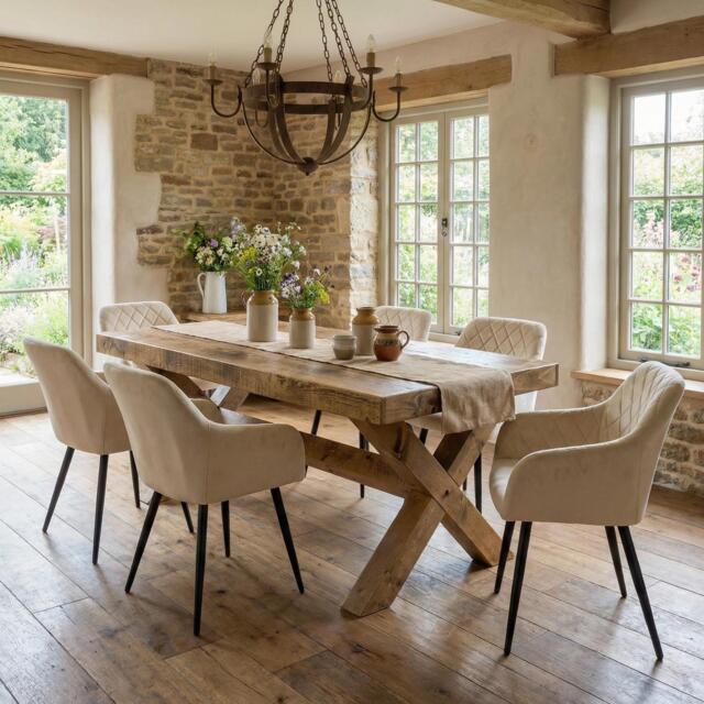 Dining Table Orby Reclaimed X Style Base Legs Handmade Rustic - image 1
