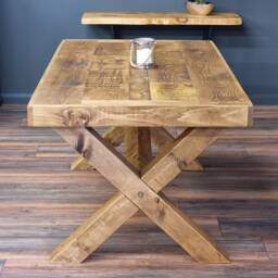Dining Table Orby Reclaimed X Style Base Legs Handmade Rustic - thumbnail 4