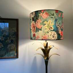 Peacock Floral Velvet Drum Lampshade/Ceiling Shade, in Duck Egg, With A White Lining - thumbnail 1