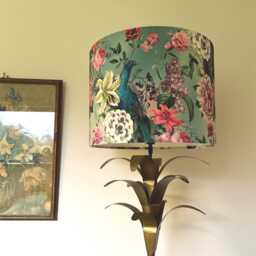 Peacock Floral Velvet Drum Lampshade/Ceiling Shade, in Duck Egg, With A White Lining - thumbnail 2