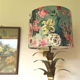 Peacock Floral Velvet Drum Lampshade/Ceiling Shade, in Duck Egg, With A White Lining - thumbnail 3