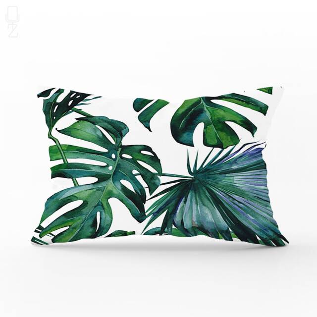 Rectangle Cushion Covers With Tropical Green Leaves - Different Size Options Palm Throw Pillow Cover Printed To The Suede Fabric - image 1