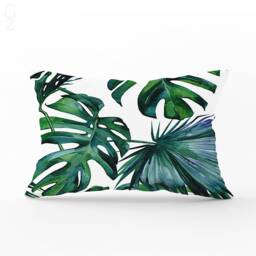 Rectangle Cushion Covers With Tropical Green Leaves - Different Size Options Palm Throw Pillow Cover Printed To The Suede Fabric - thumbnail 1