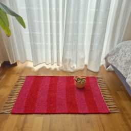 Mini Red & Pink Rug/Bathroom Bedside Cotton Soft Washable Rugs For Bedroom Striped Entryway - thumbnail 3