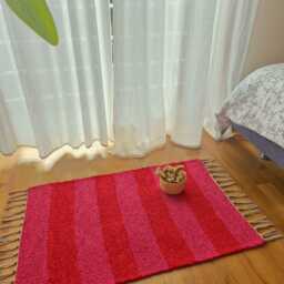 Mini Red & Pink Rug/Bathroom Bedside Cotton Soft Washable Rugs For Bedroom Striped Entryway - thumbnail 2