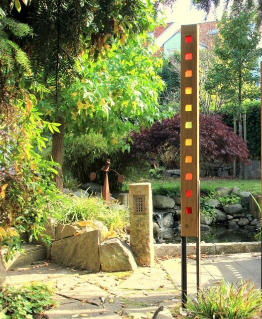 Garden Sculpture Made Of Wood & Glass. A Unique, Handmade, Weatherproof Garden Decoration - image 1