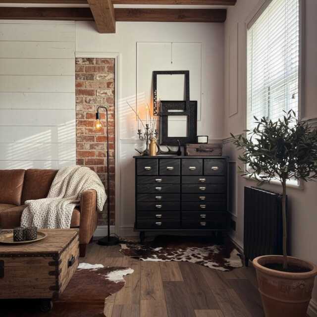 Black Apothecary Style Chest Of Drawers - Distressed Vintage Pine Dresser Rustic Storage Unit - image 1