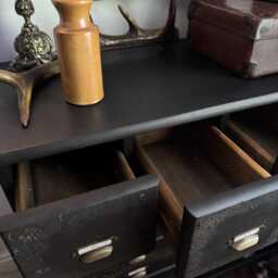 Black Apothecary Style Chest Of Drawers - Distressed Vintage Pine Dresser Rustic Storage Unit - thumbnail 4