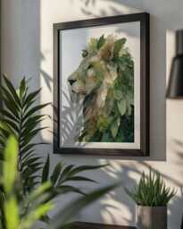 Overgrowth King Botanical Lion Wall Art Print - Leafy Jungle Foliage Animal Poster Framed & Unframed Options Available, Wildlife Decor - thumbnail 1
