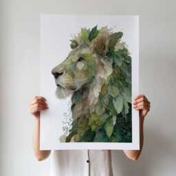 Overgrowth King Botanical Lion Wall Art Print - Leafy Jungle Foliage Animal Poster Framed & Unframed Options Available, Wildlife Decor - thumbnail 3