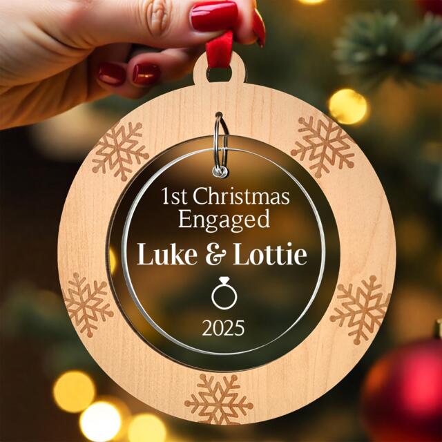Engagement Christmas Decoration - Personalised First Engaged Ornament 1st Gifts With Red Bag - image 1