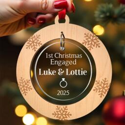 Engagement Christmas Decoration - Personalised First Engaged Ornament 1st Gifts With Red Bag - thumbnail 1