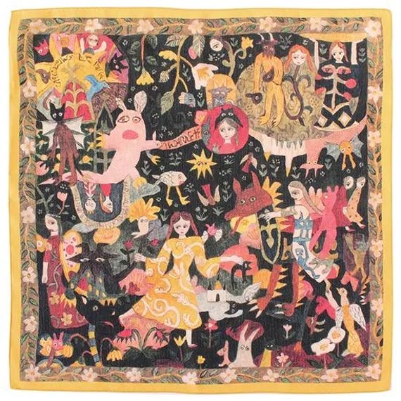 Moon & Salamander Art Scarf By Ajiro Kosuke, Japanese Cotton Voile - image 1