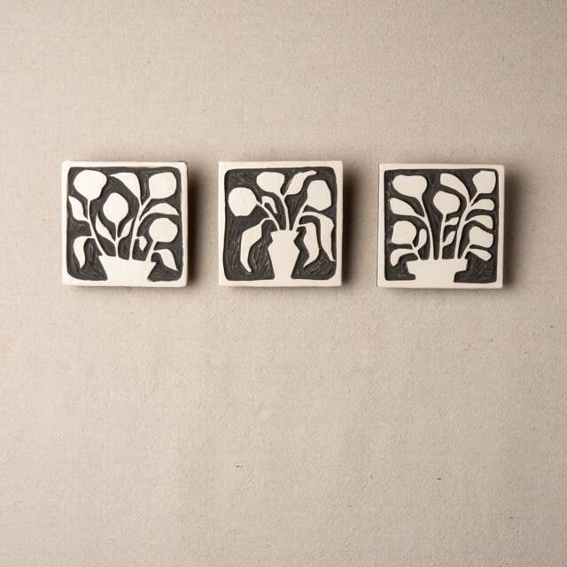 Tile Wall Art - One- Choose From 3 Patterns, Mounted - Black & White Modern Motifs Made To Order Still Life Silhouette - image 1