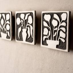 Tile Wall Art - One- Choose From 3 Patterns, Mounted - Black & White Modern Motifs Made To Order Still Life Silhouette - thumbnail 2