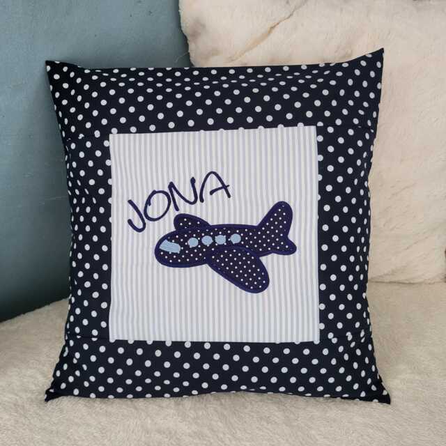 Embroidered Pillow Airplane + Name //Light Blue - Navy// 40x40 Pillowcase Gift Cuddly Pillow Snuggle Personalized - image 1