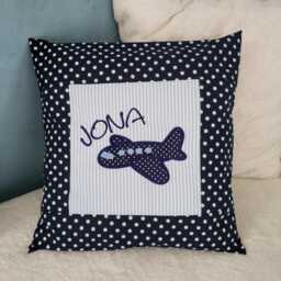 Embroidered Pillow Airplane + Name //Light Blue - Navy// 40x40 Pillowcase Gift Cuddly Pillow Snuggle Personalized - thumbnail 1