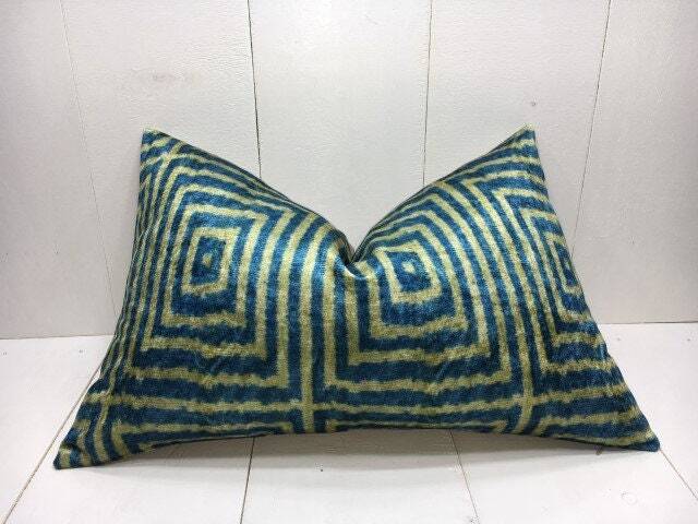 Handwoven Silk Ikat Pillow Cover 16x24, Turkish Accent - image 1