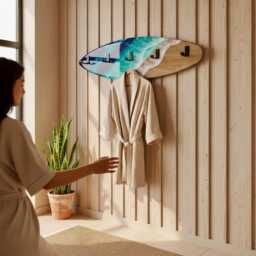 Made To Order Resin Surfboard Wall Rack - Ocean Wave Coat & Towel Hanger Coastal Entryway Storage Custom Sizes 100??28/120??30 cm - thumbnail 3
