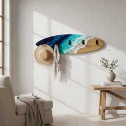 Made To Order Resin Surfboard Wall Rack - Ocean Wave Coat & Towel Hanger Coastal Entryway Storage Custom Sizes 100??28/120??30 cm - thumbnail 1