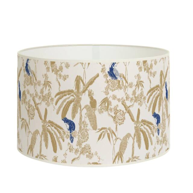 Tropical Lampshade in Fabric, Blue Birds Palm Trees Pattern, Exotic Style, Handmade France, Available As A & Pendant Light - image 1